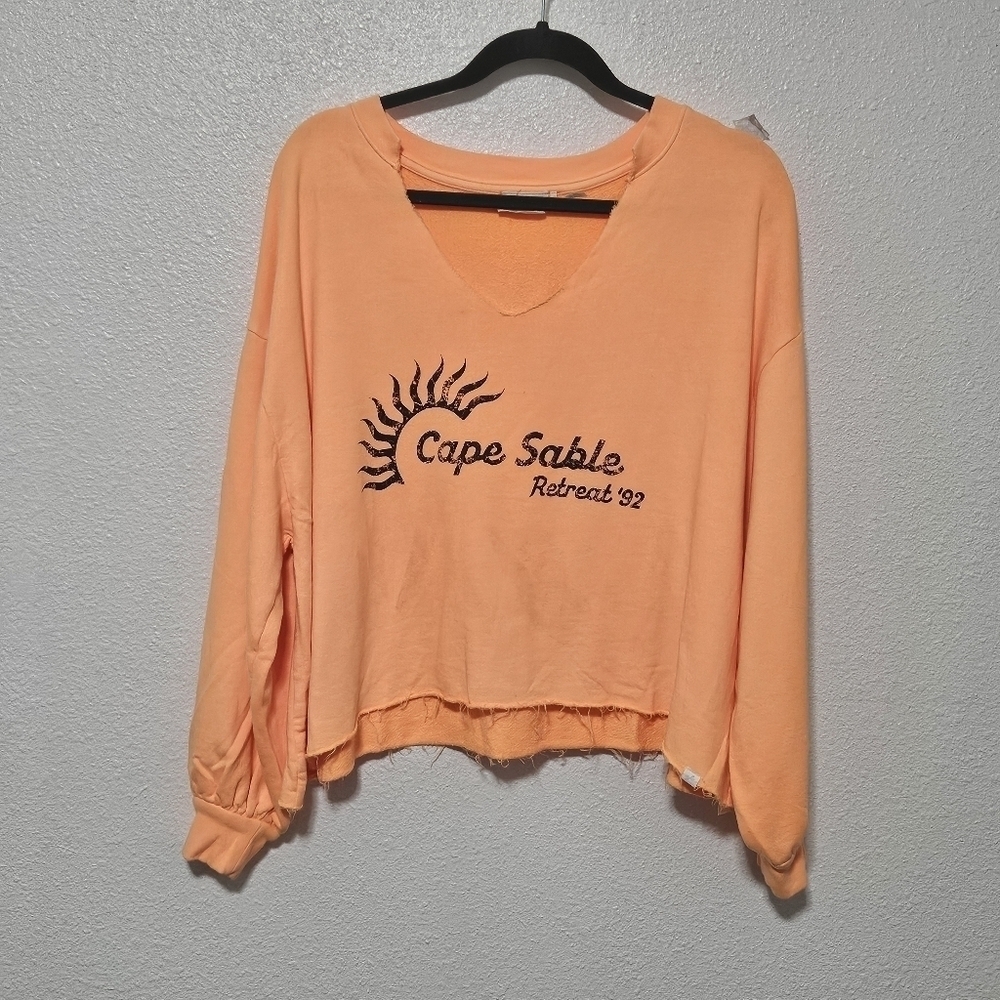 NWOT Out From Under Women's Orange V-Neck To graphic sweatshirt